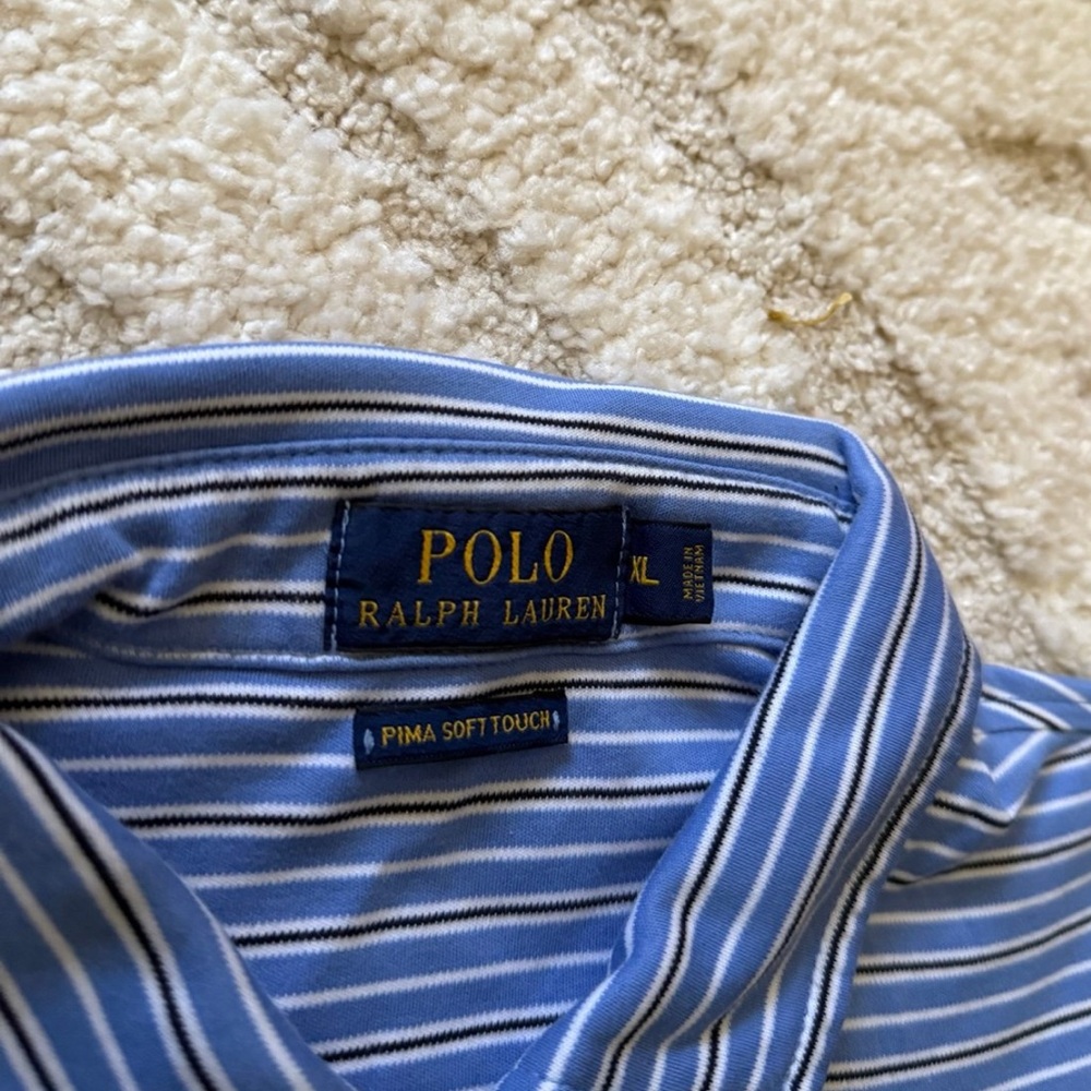 Ralph Lauren Polo Pima Soft Touch Cotton Blue White Black Stripes Comfy Size XL - Picture 3 of 5